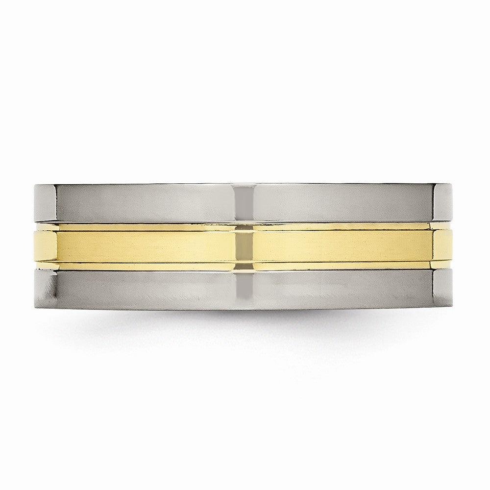 Chisel Titanium Yellow Ip-plated Grooved 7mm Polished Wedding Band