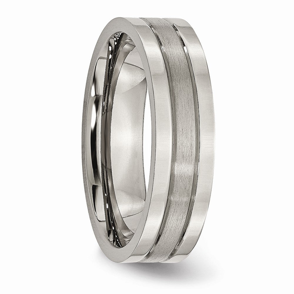 Chisel Titanium Grooved 6mm Brushed And Polished Wedding Band