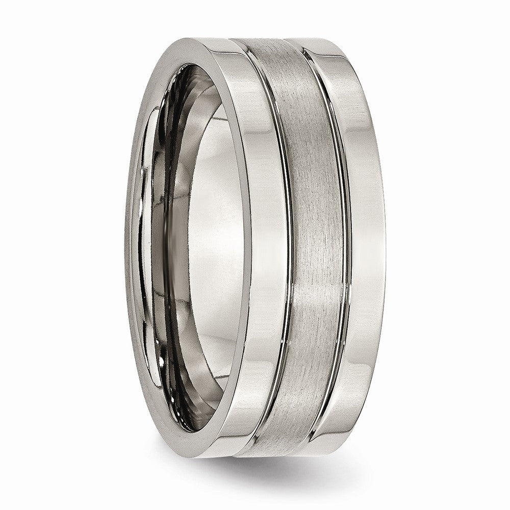 Chisel Titanium Grooved 8mm Brushed And Polished Wedding Band
