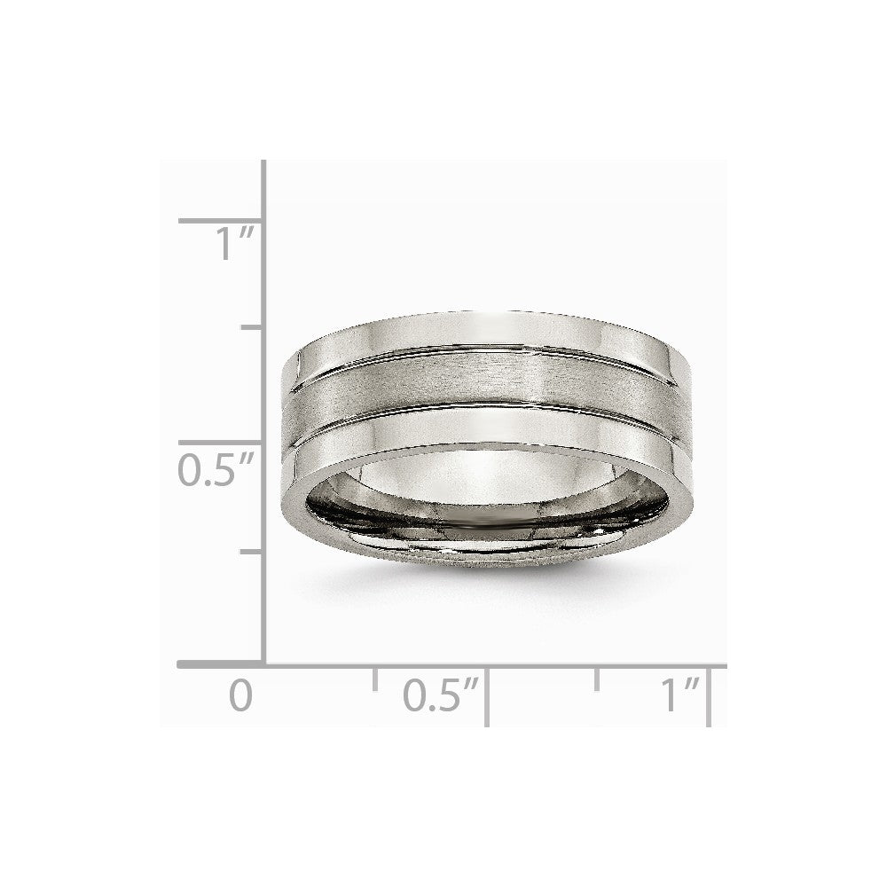 Chisel Titanium Grooved 8mm Brushed And Polished Wedding Band