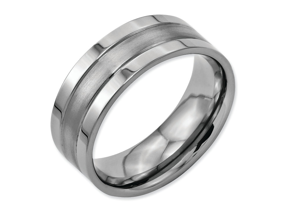 Chisel Titanium Grooved 8mm Brushed And Polished Wedding Band