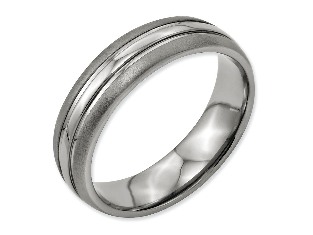 Chisel Titanium Grooved 6mm Brushed And Polished Wedding Band