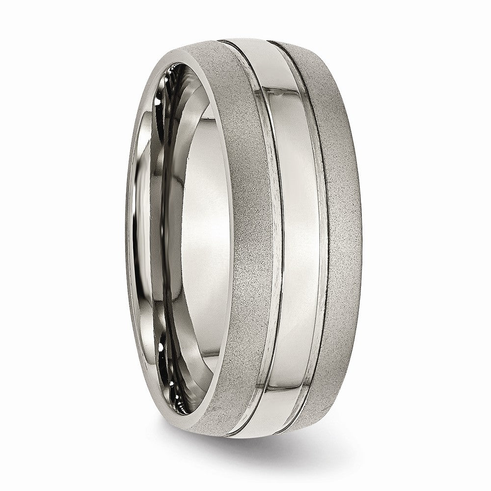 Chisel Titanium Grooved 8mm Brushed And Polished Wedding Band