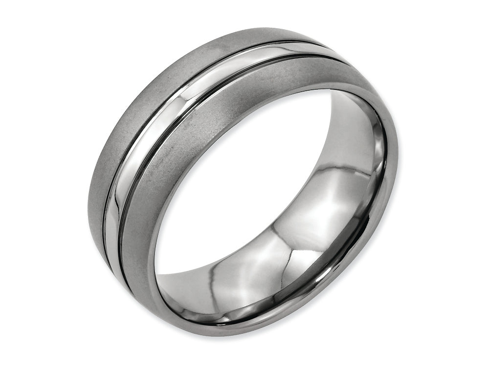 Chisel Titanium Grooved 8mm Brushed And Polished Wedding Band