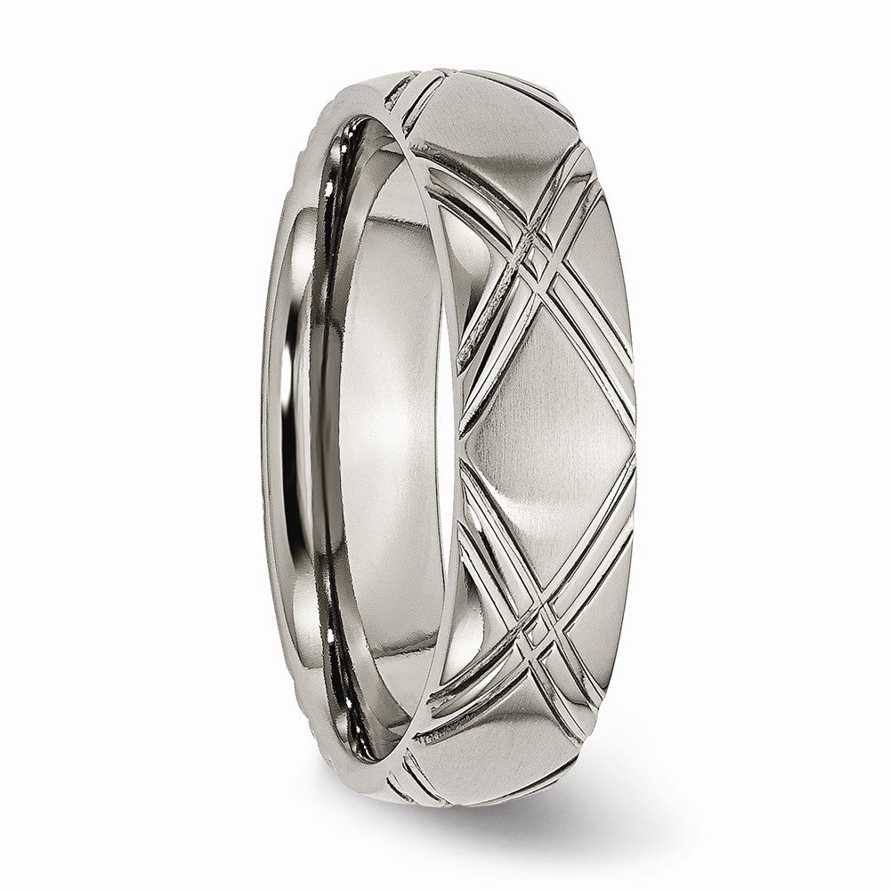 Chisel Titanium Criss-cross Design 6mm Brushed And Polished Wedding Band