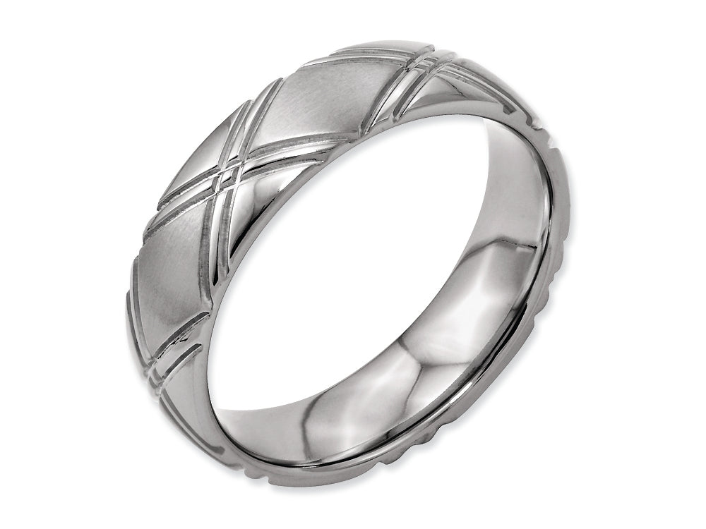 Chisel Titanium Criss-cross Design 6mm Brushed And Polished Wedding Band