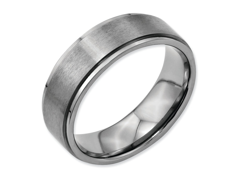 Chisel Titanium Ridged Edge 7mm Brushed And Polished Wedding Band