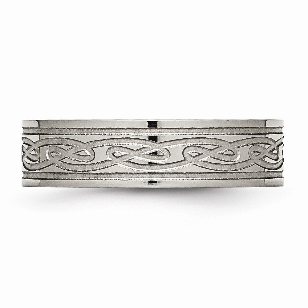 Chisel Titanium Flat Laser Etched Celtic Knot 6mm Polished Wedding Band