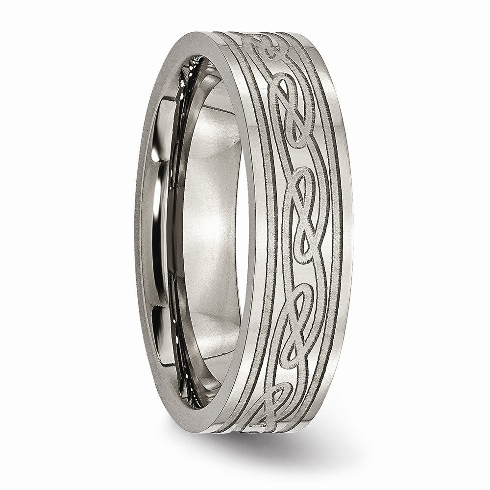 Chisel Titanium Flat Laser Etched Celtic Knot 6mm Polished Wedding Band