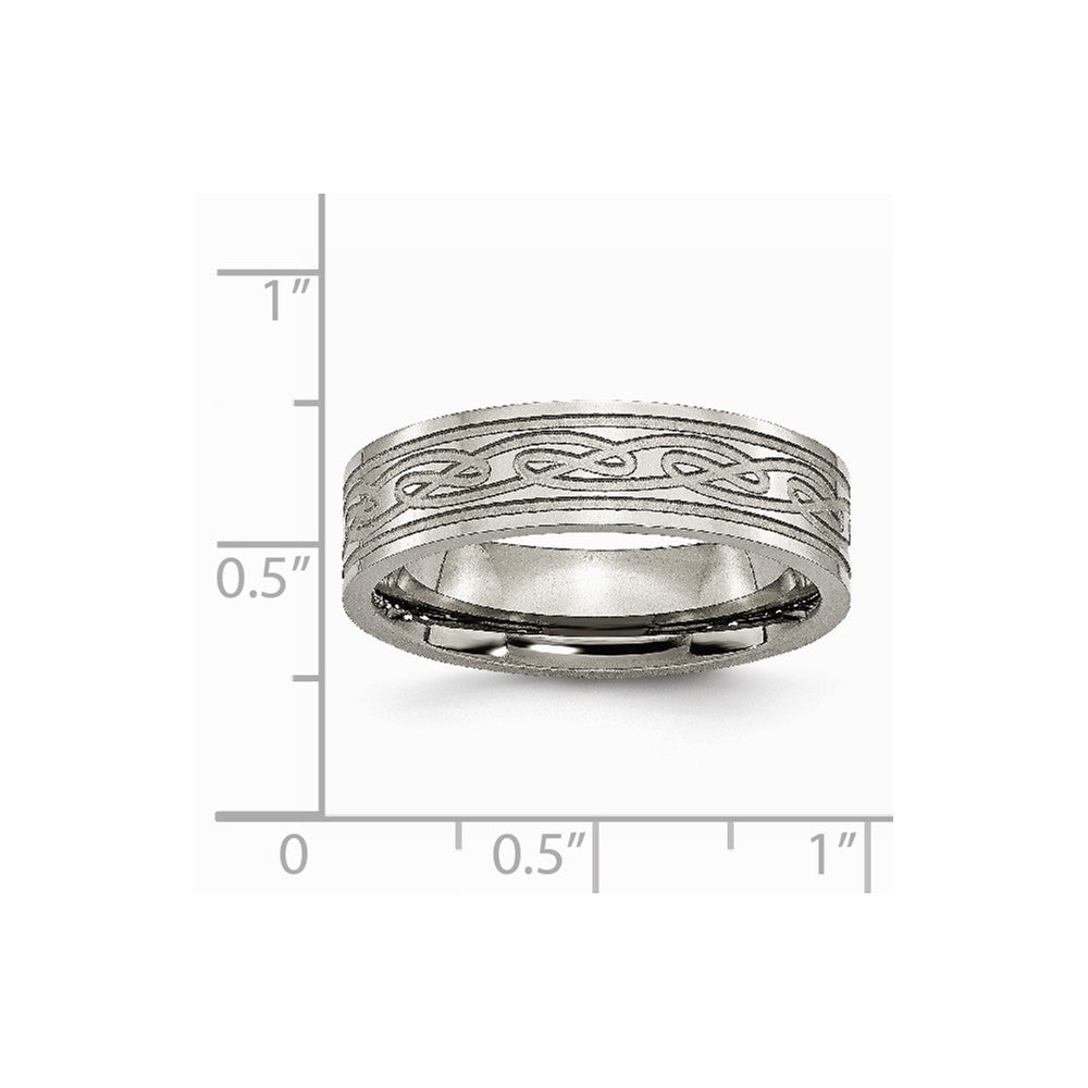 Chisel Titanium Flat Laser Etched Celtic Knot 6mm Polished Wedding Band