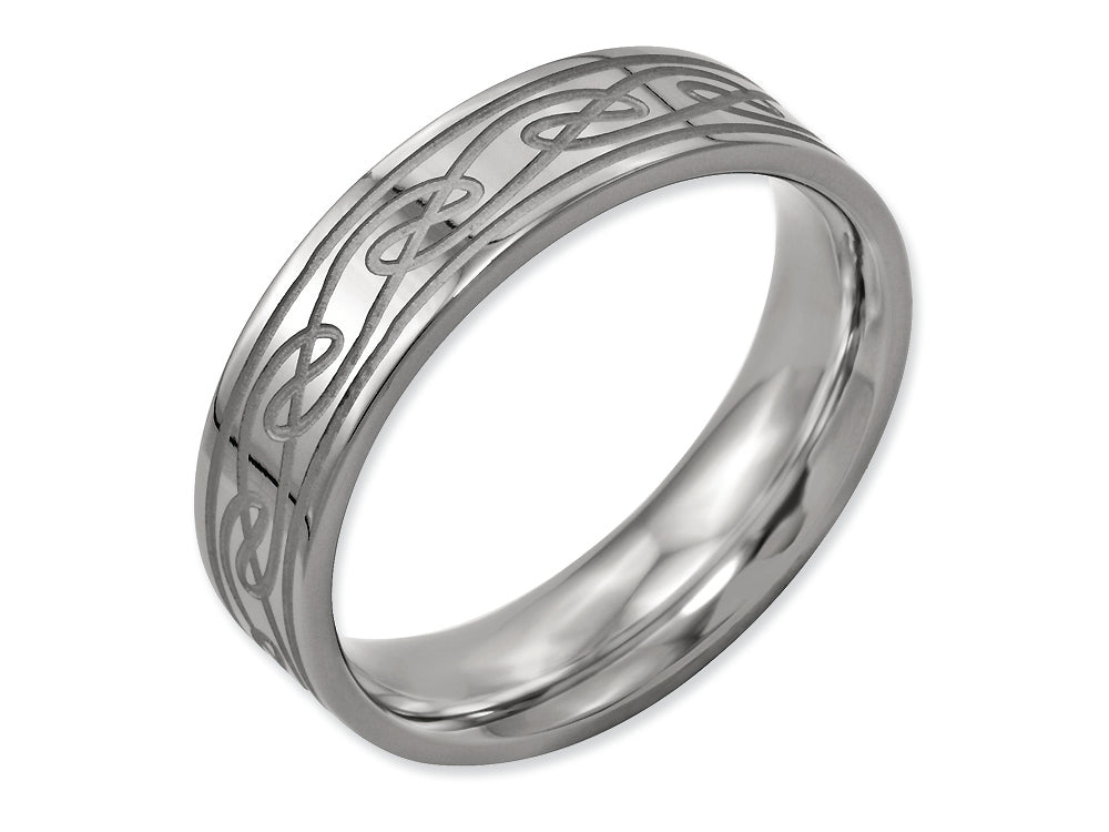 Chisel Titanium Flat Laser Etched Celtic Knot 6mm Polished Wedding Band
