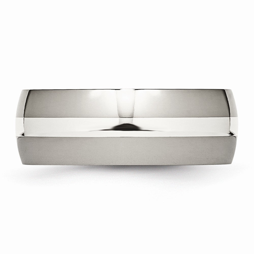Chisel Titanium Sterling Silver Inlay 8mm Polished Wedding Band