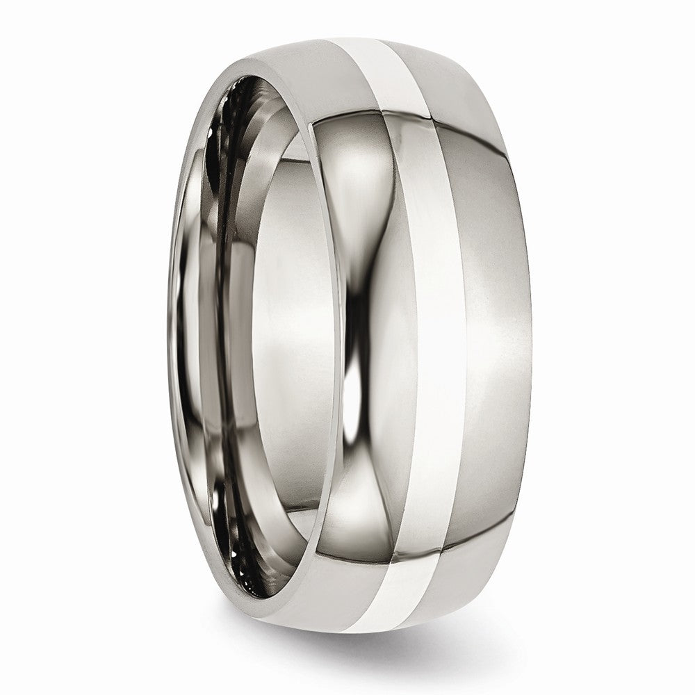 Chisel Titanium Sterling Silver Inlay 8mm Polished Wedding Band