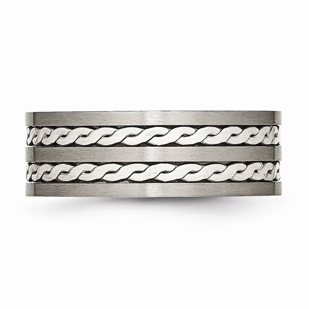 Chisel Titanium Sterling Silver Braided Inlay 8mm Brushed And Antiqued Wedding Band