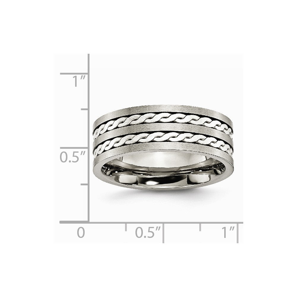Chisel Titanium Sterling Silver Braided Inlay 8mm Brushed And Antiqued Wedding Band