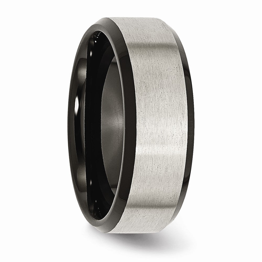 Chisel Titanium Beveled Edge Black Ip-plated 8mm Brushed Center Wedding Band