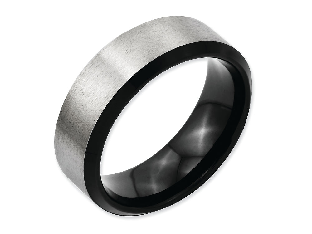 Chisel Titanium Beveled Edge Black Ip-plated 8mm Brushed Center Wedding Band