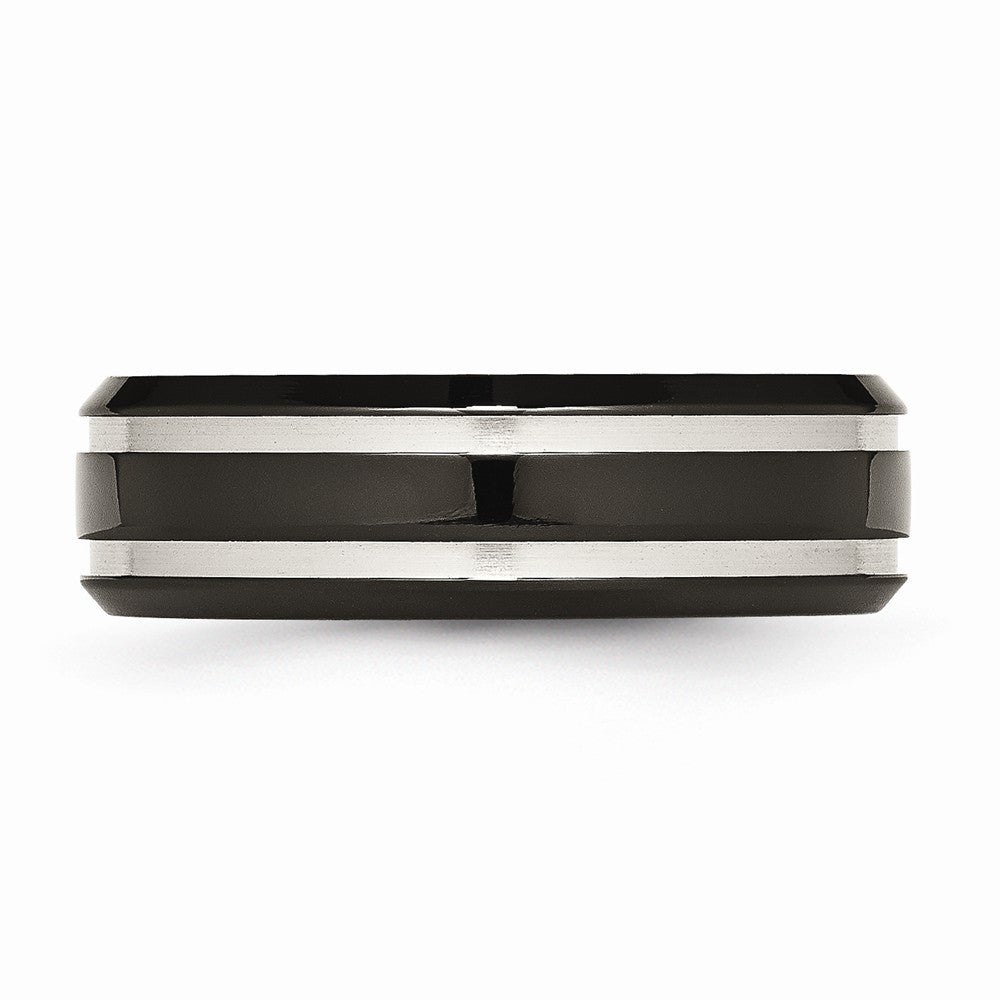 Chisel Titanium Black Ip-plated Grooved 7mm Wedding Band