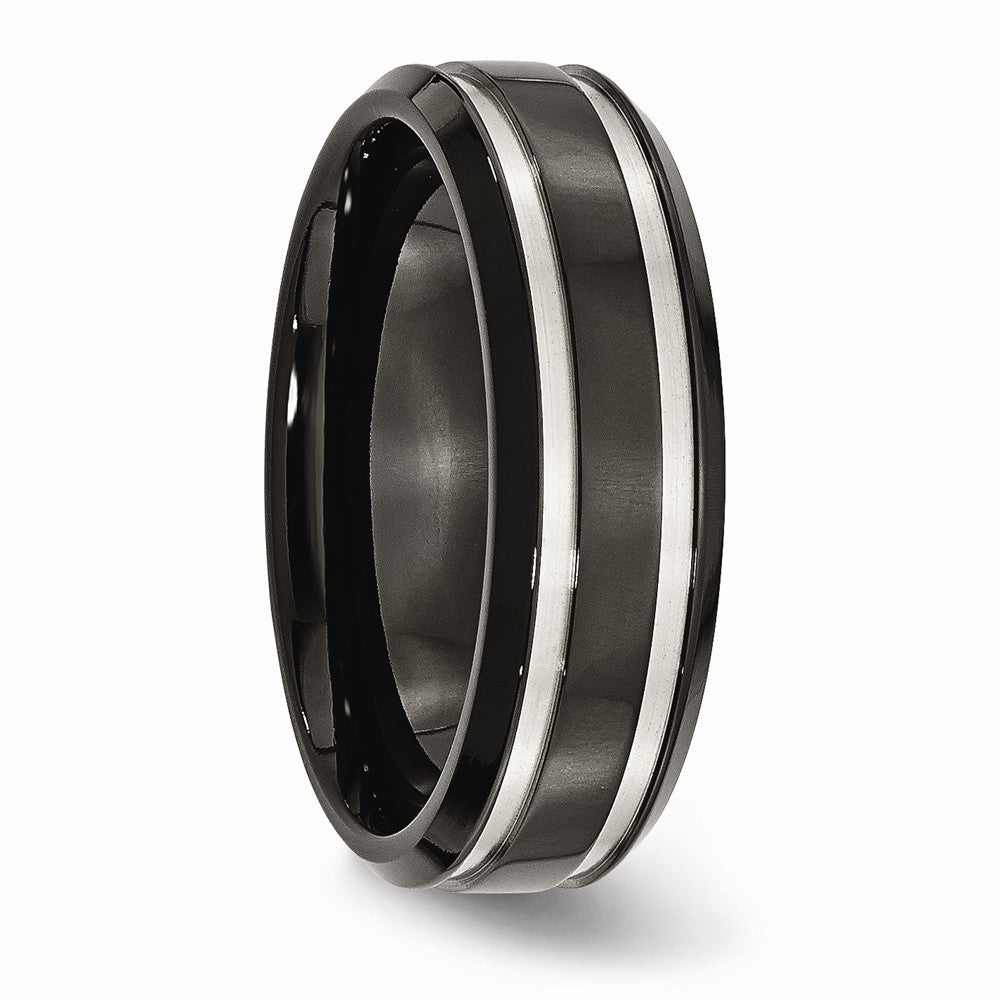 Chisel Titanium Black Ip-plated Grooved 7mm Wedding Band