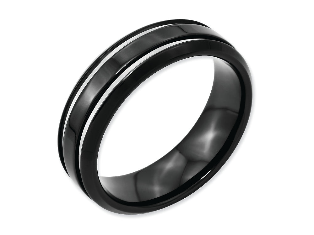Chisel Titanium Black Ip-plated Grooved 7mm Wedding Band