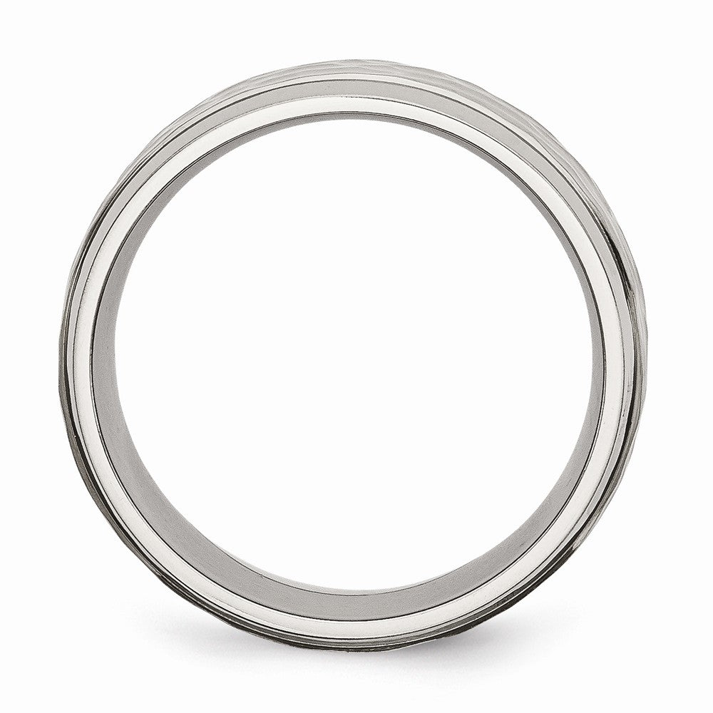 Chisel Titanium 8mm Beveled Edge Hammered And Polished Wedding Band