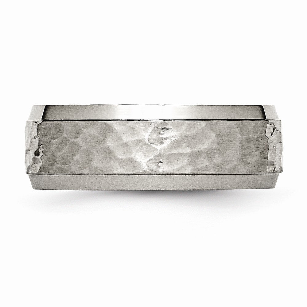 Chisel Titanium 8mm Beveled Edge Hammered And Polished Wedding Band