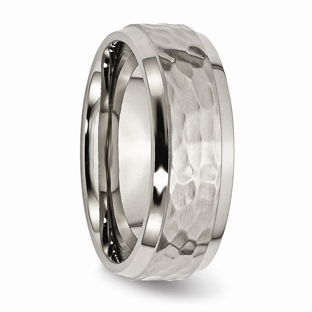 Chisel Titanium 8mm Beveled Edge Hammered And Polished Wedding Band
