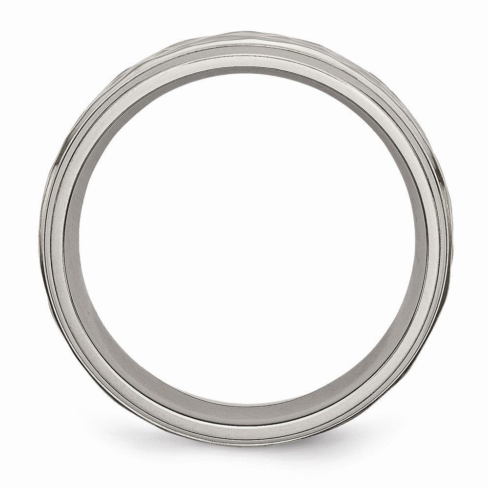 Chisel Titanium 7mm Grooved Edge Hammered And Polished Wedding Band
