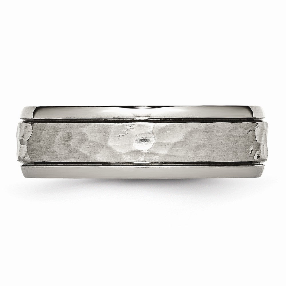 Chisel Titanium 7mm Grooved Edge Hammered And Polished Wedding Band