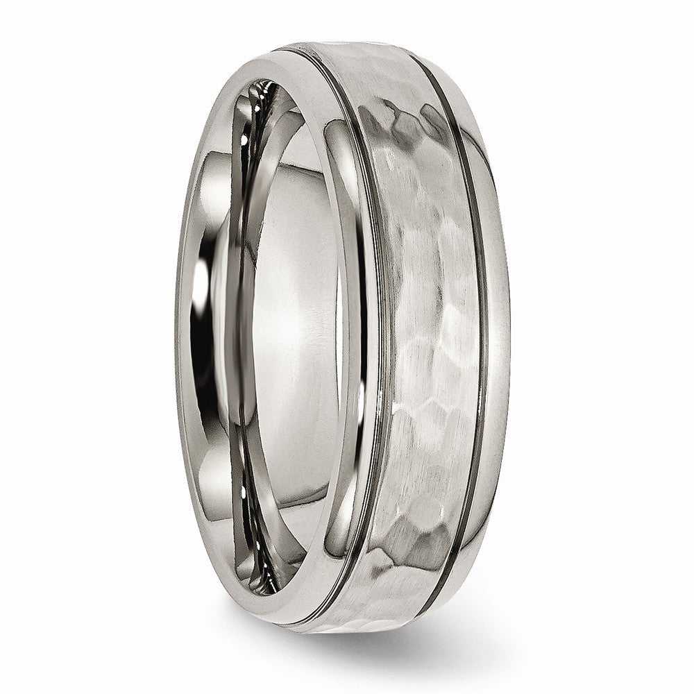Chisel Titanium 7mm Grooved Edge Hammered And Polished Wedding Band