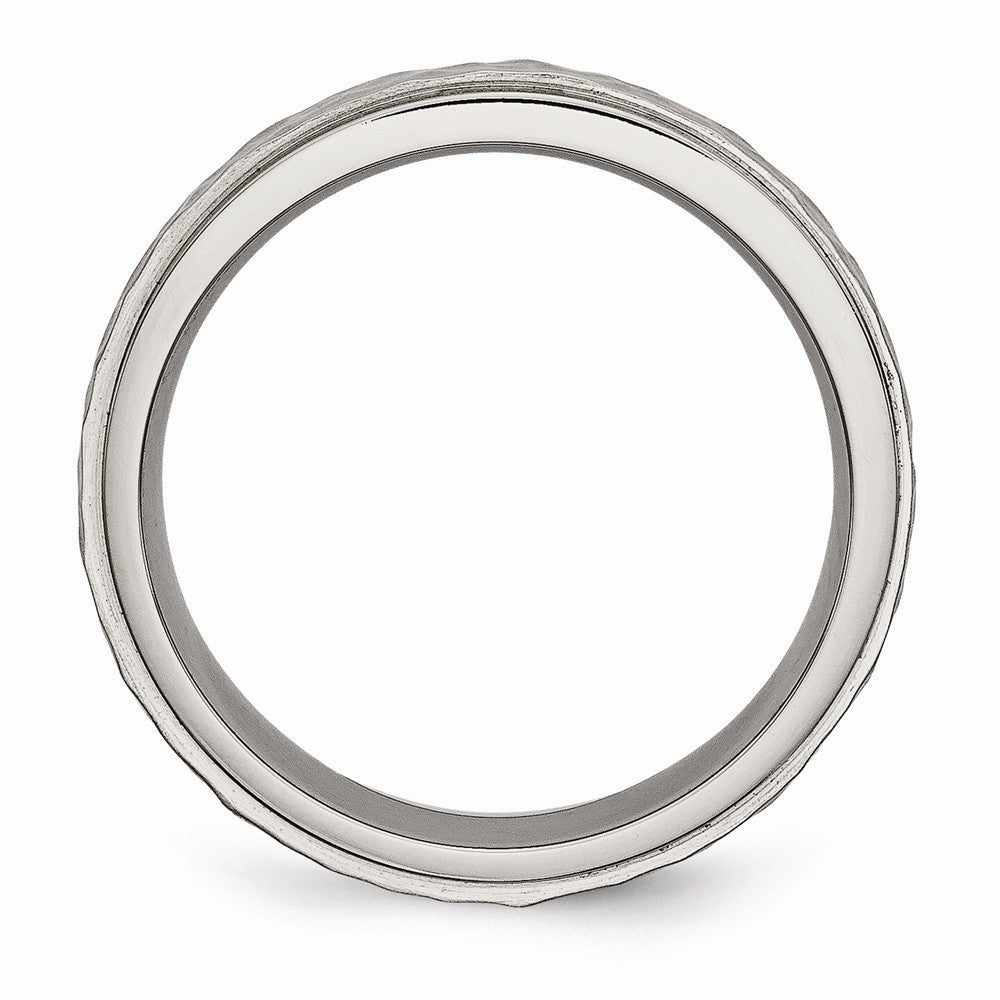Chisel Titanium 6mm Ridged Edge Hammered And Polished Wedding Band