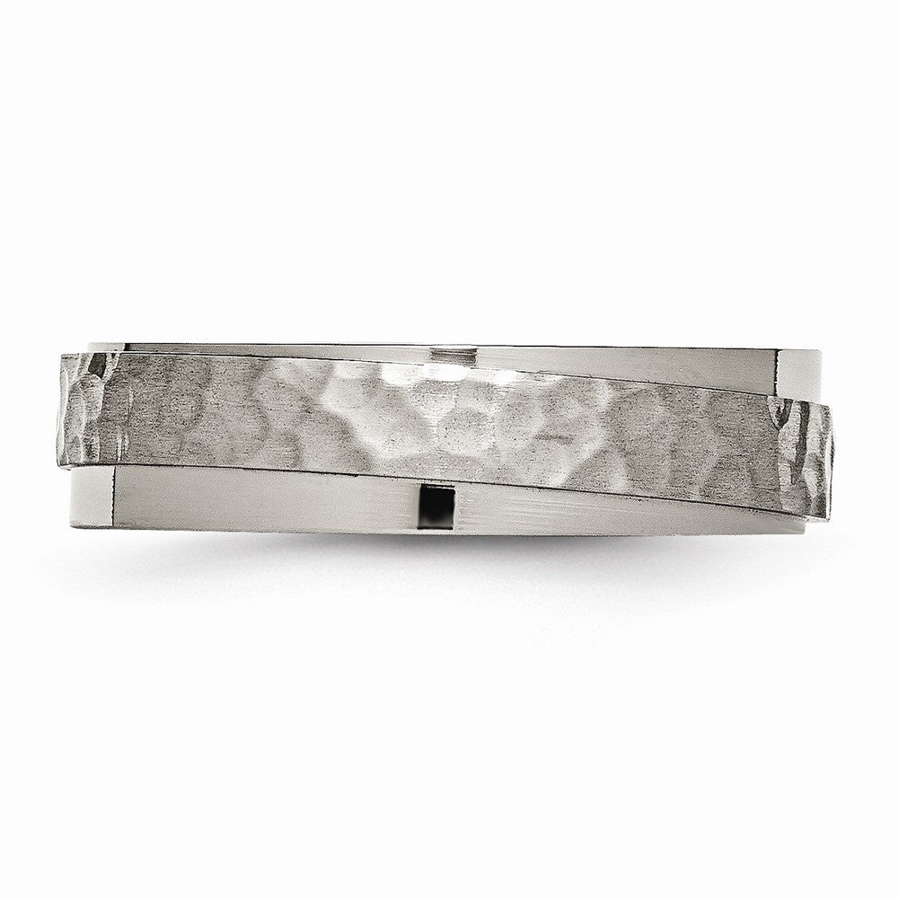 Chisel Titanium 6mm Ridged Edge Hammered And Polished Wedding Band