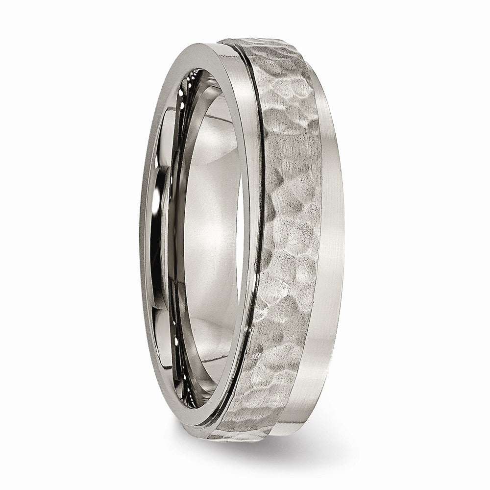 Chisel Titanium 6mm Ridged Edge Hammered And Polished Wedding Band