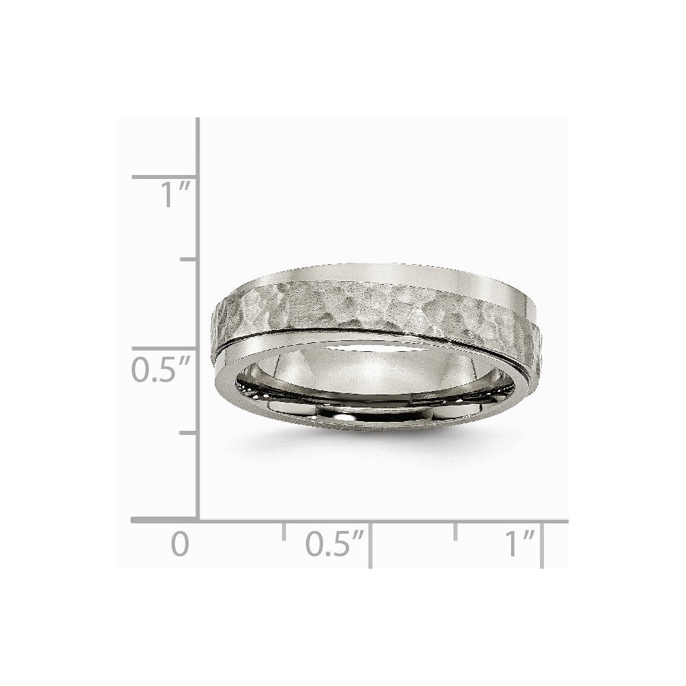 Chisel Titanium 6mm Ridged Edge Hammered And Polished Wedding Band