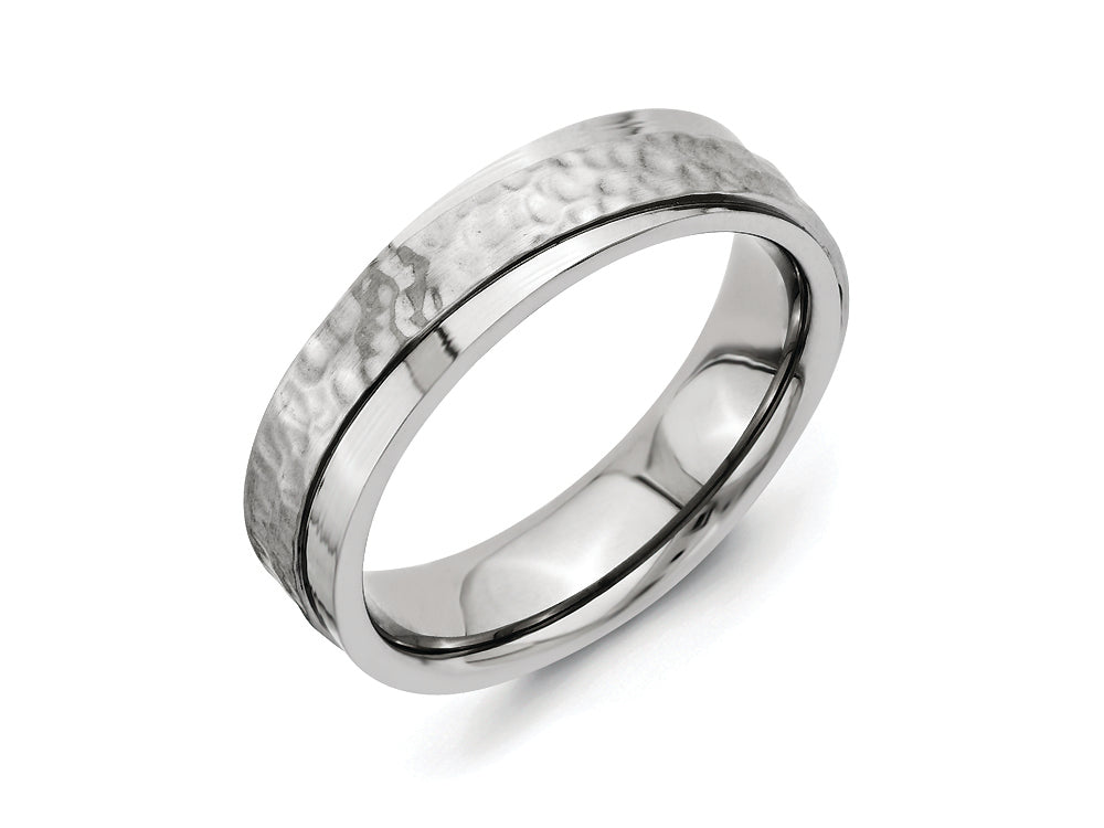 Chisel Titanium 6mm Ridged Edge Hammered And Polished Wedding Band