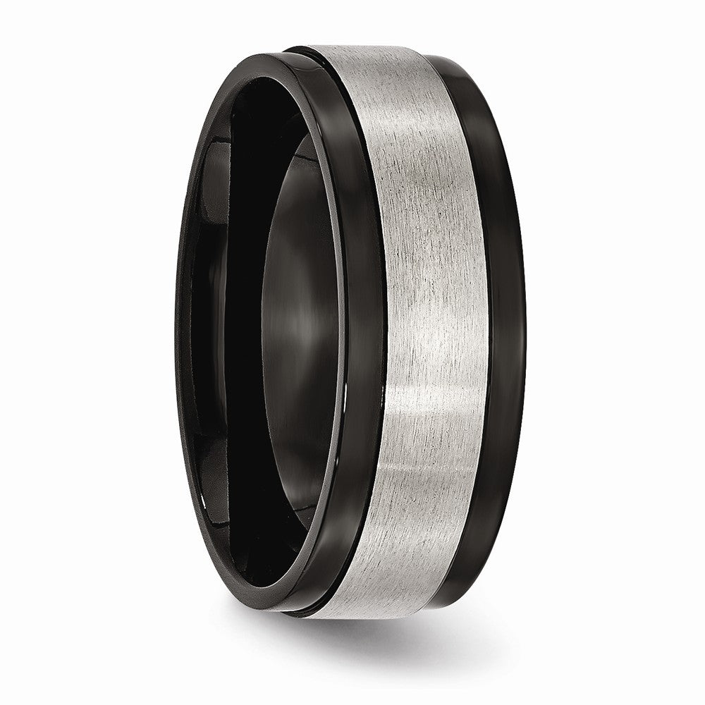 Chisel Titanium Beveled Edge 8mm Black Ip-plated Satin And Polished Wedding Band