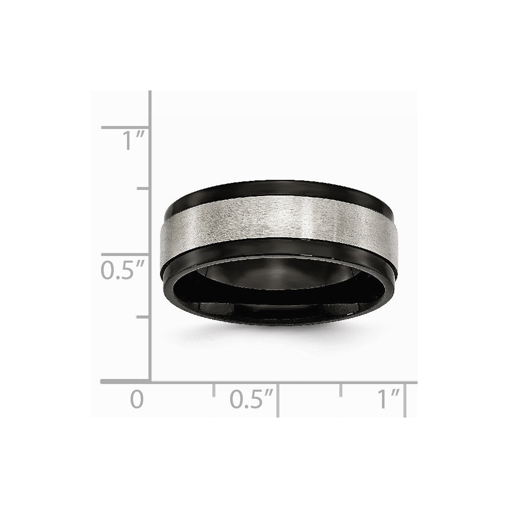 Chisel Titanium Beveled Edge 8mm Black Ip-plated Satin And Polished Wedding Band