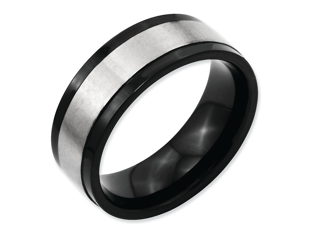 Chisel Titanium Beveled Edge 8mm Black Ip-plated Satin And Polished Wedding Band