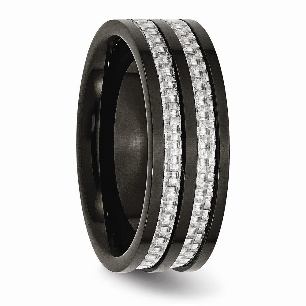Chisel Titanium 8mm Black Ip-plated With Carbon Fiber Inlay Polished Wedding Band