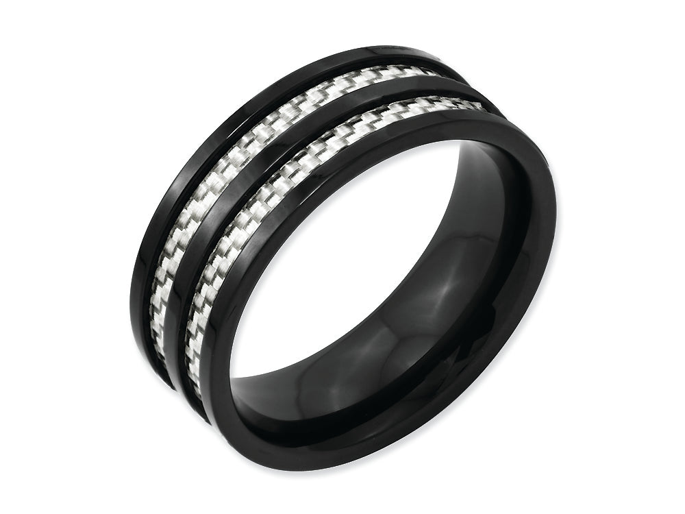 Chisel Titanium 8mm Black Ip-plated With Carbon Fiber Inlay Polished Wedding Band