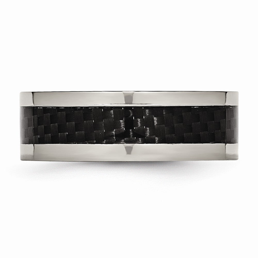 Chisel Titanium 8mm Polished With Black Carbon Fiber Inlay Wedding Band
