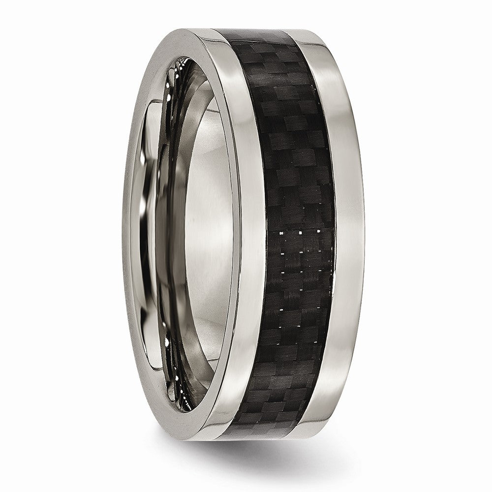Chisel Titanium 8mm Polished With Black Carbon Fiber Inlay Wedding Band