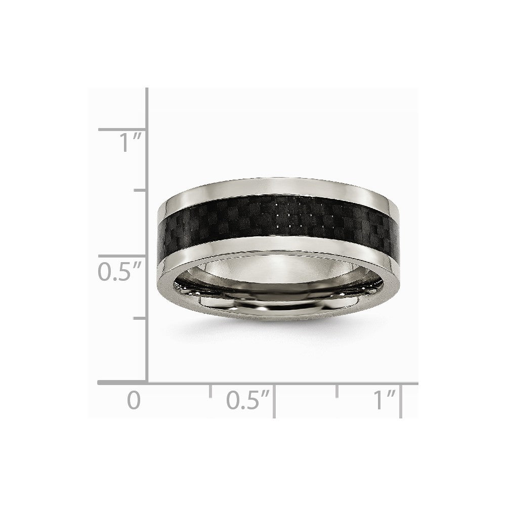 Chisel Titanium 8mm Polished With Black Carbon Fiber Inlay Wedding Band