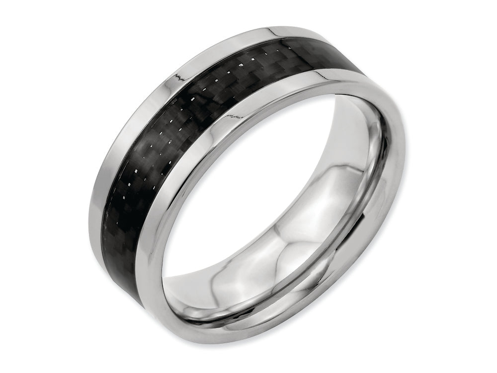 Chisel Titanium 8mm Polished With Black Carbon Fiber Inlay Wedding Band