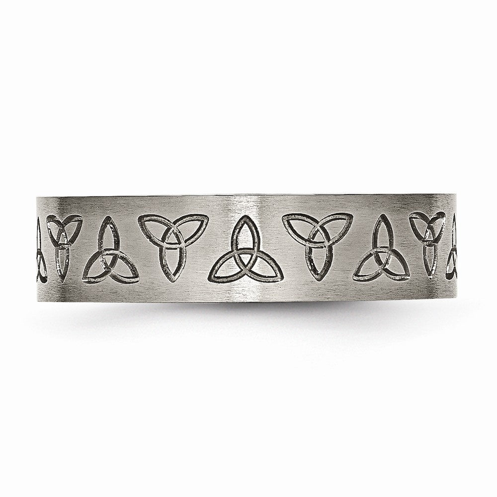 Chisel Titanium Flat Engraved Trinity Symbol Brushed 6mm Wedding Band