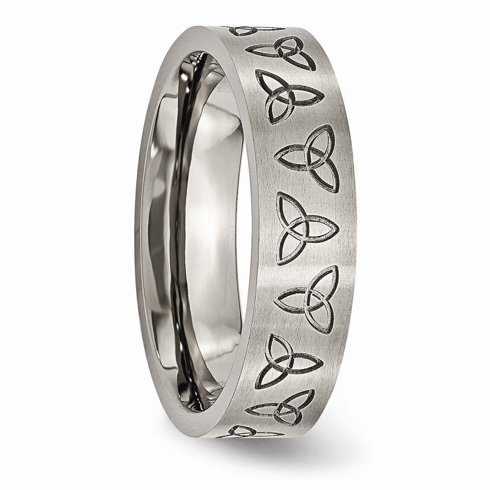 Chisel Titanium Flat Engraved Trinity Symbol Brushed 6mm Wedding Band