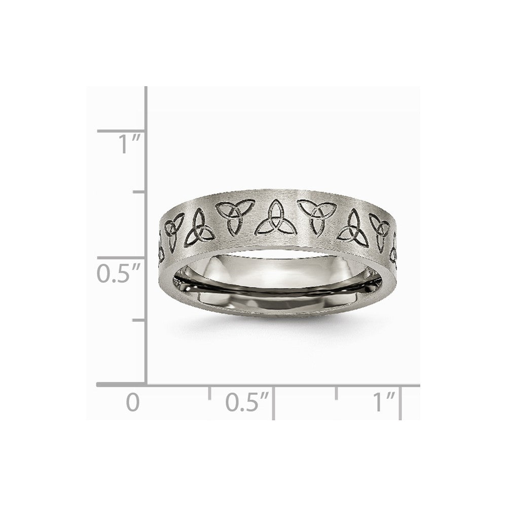Chisel Titanium Flat Engraved Trinity Symbol Brushed 6mm Wedding Band