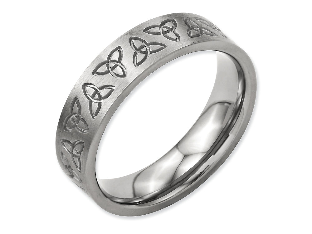 Chisel Titanium Flat Engraved Trinity Symbol Brushed 6mm Wedding Band