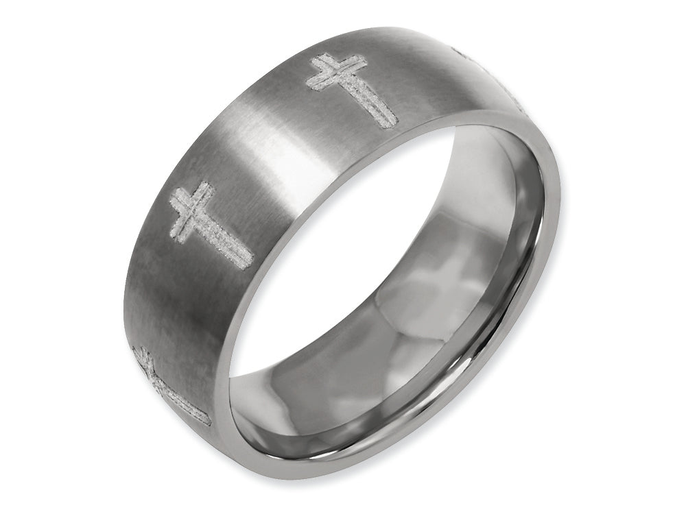 Chisel Titanium 8mm Laser Design Brushed Wedding Band