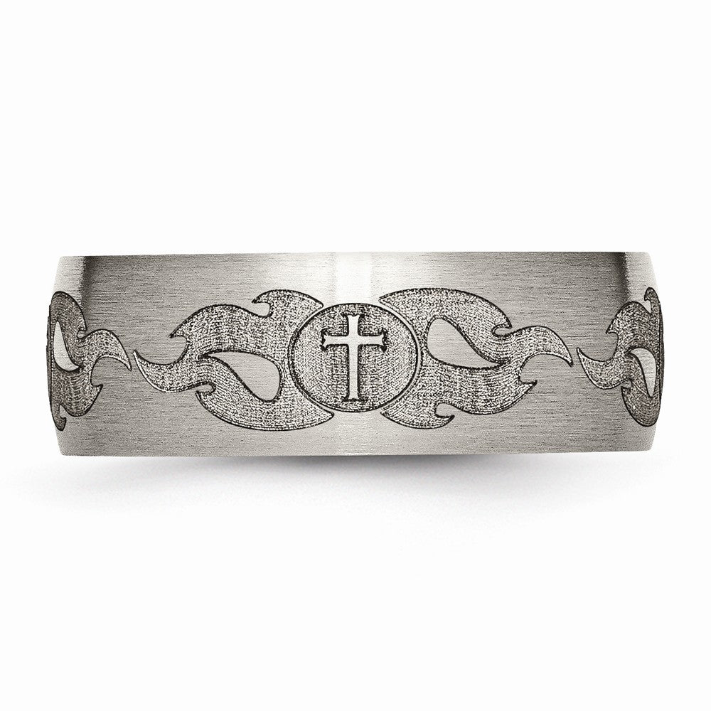 Chisel Titanium 8mm Laser Design Brushed Wedding Band